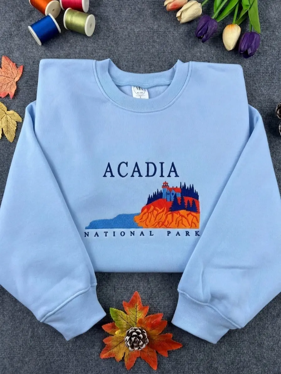 Embroidered Acadia National Park Crewneck | Maine State Embroidery Sweatshirt | Gift for Nature Lovers Adventure Seekers