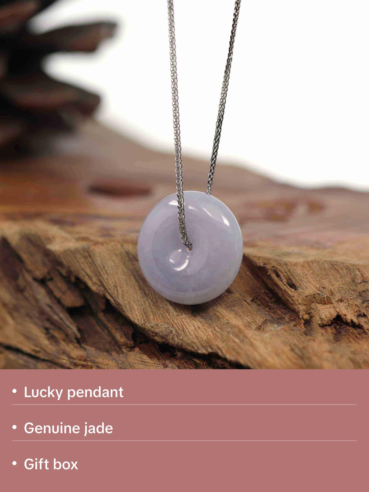 Baikalla "Good Luck Button" Necklace Green Lavender Jadeite Jade Lucky Ping An Kou Pendant