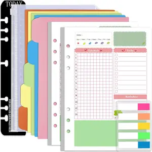 A5 Planner Inserts Daily Refills, 90 Pages Colorful 6-Ring Loose-leaf Binder Planner Inserts w/Divider, PVC Pouch, Ruler, Index Tab for Journal, Filofax, Double-sided, Undated,8.3x5.6"
