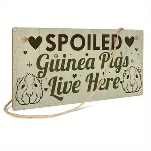 Wooden Plaque with Guinea Pig Logo, Decorative Rustic Design Pet Gift for Home Wall, 3.9 X 7.8 Inches, Cute Pet House Decor, Hanging Plaque, Wood Sign