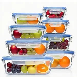 8-piece vacuum-sealed glass food storage container set, leak-proof, portable glass tableware, food delivery box, suitable for microwave, oven, refrigerator, dishwasher, ideal for kitchen, restaurant, and delivery use