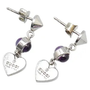 Pre-owned GUCCI Sterling Silver 925 (Ag925) Small Leather Goods Heart Motif SV925 Amethyst Earrings