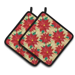 212 MAIN Poinsettia Christmas Fabric Pot Holders - 2-Piece Set, Hanging Kitchenware, Bakeware Accessory with Oven Mitt Compatibility