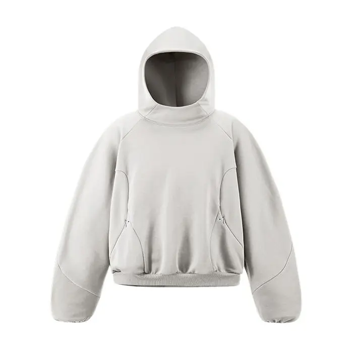 Inflation Men's 350g Fashion Casual Loose Sweatshirt Set - Plain Cropped Boxy Baggy Hoodie, Functional Deconstructed Fleece, Curved Blade Long Sleeve Pullover, Winter Menswear, Grey