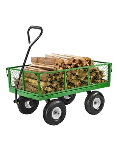 900 Lbs Steel Garden Cart On Wheels With 10-Inch Tires, Heavy Duty Yard Wagon And Outdoor Utility Cart With Mesh Removable Sides That Convert To Flatbed, 180° Rotating Handle For Lawn, Garden, And Construction Use
