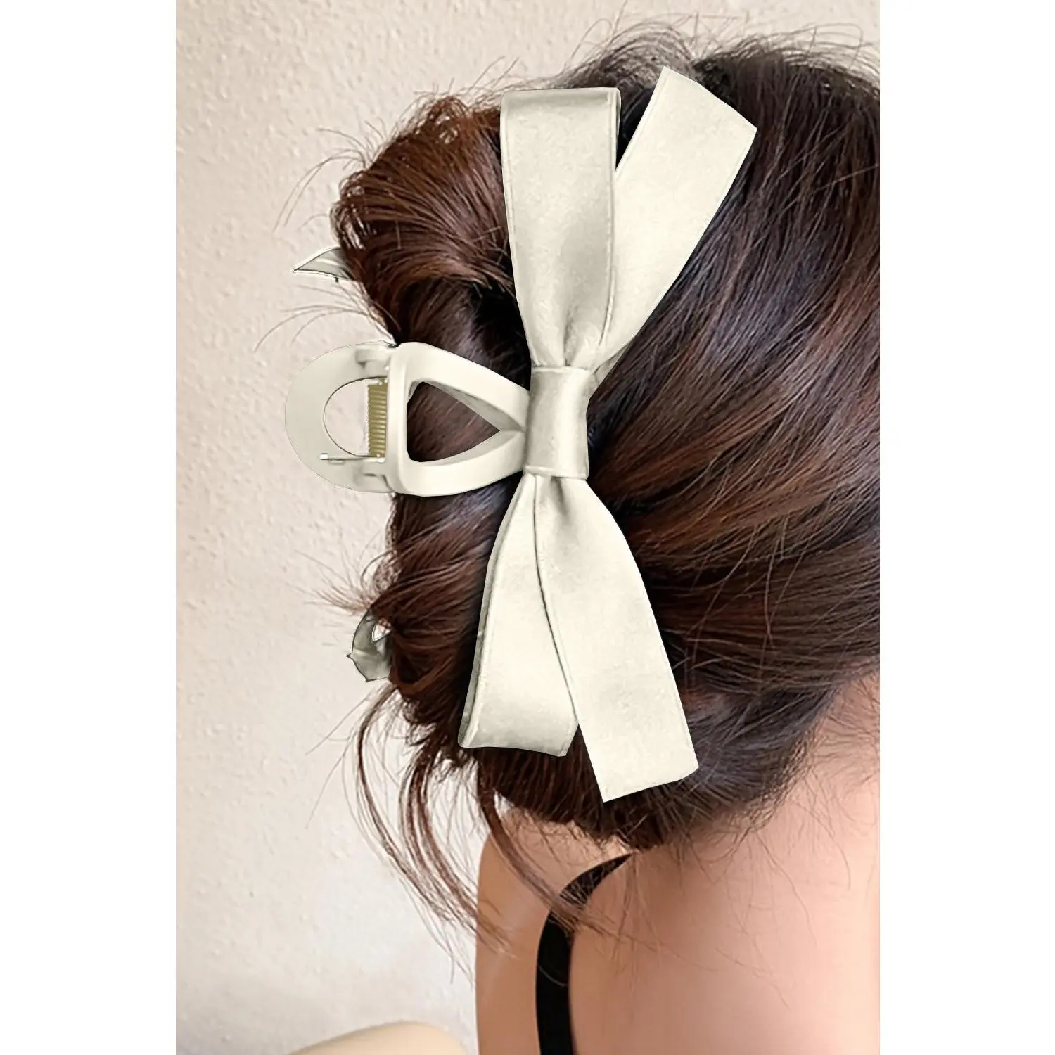 White Bow Decor Large Hair Claw Clip