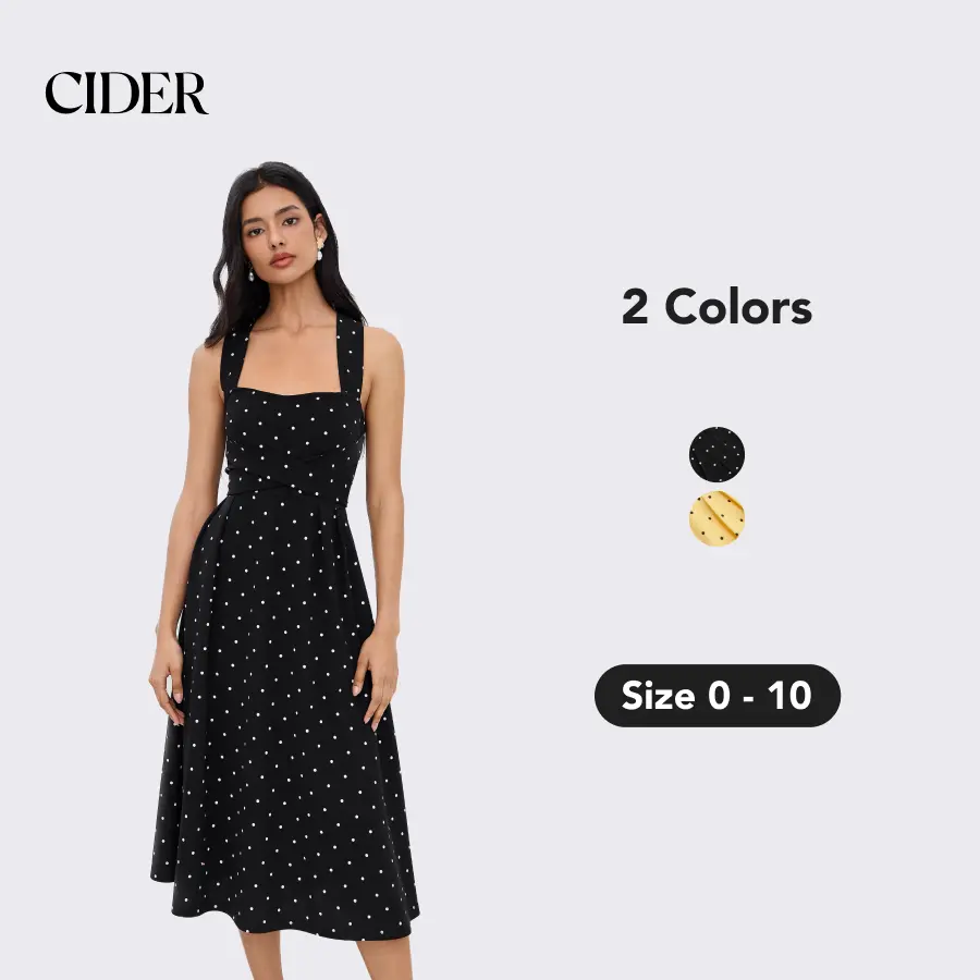 Cider Square Neck Polka Dot Ruffle Criss Cross Maxi Dress, Lady Elegant Maxi Dress with Polka Pattern, Women's Wedding Guest Dress for Party and Wedding