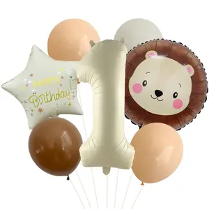 9-Piece Jungle Lion Aluminum Foil Balloon Set, Includes 32-Inch Numbers 0-9, Ideal for Kids Birthday Parties, Zoo Decorations