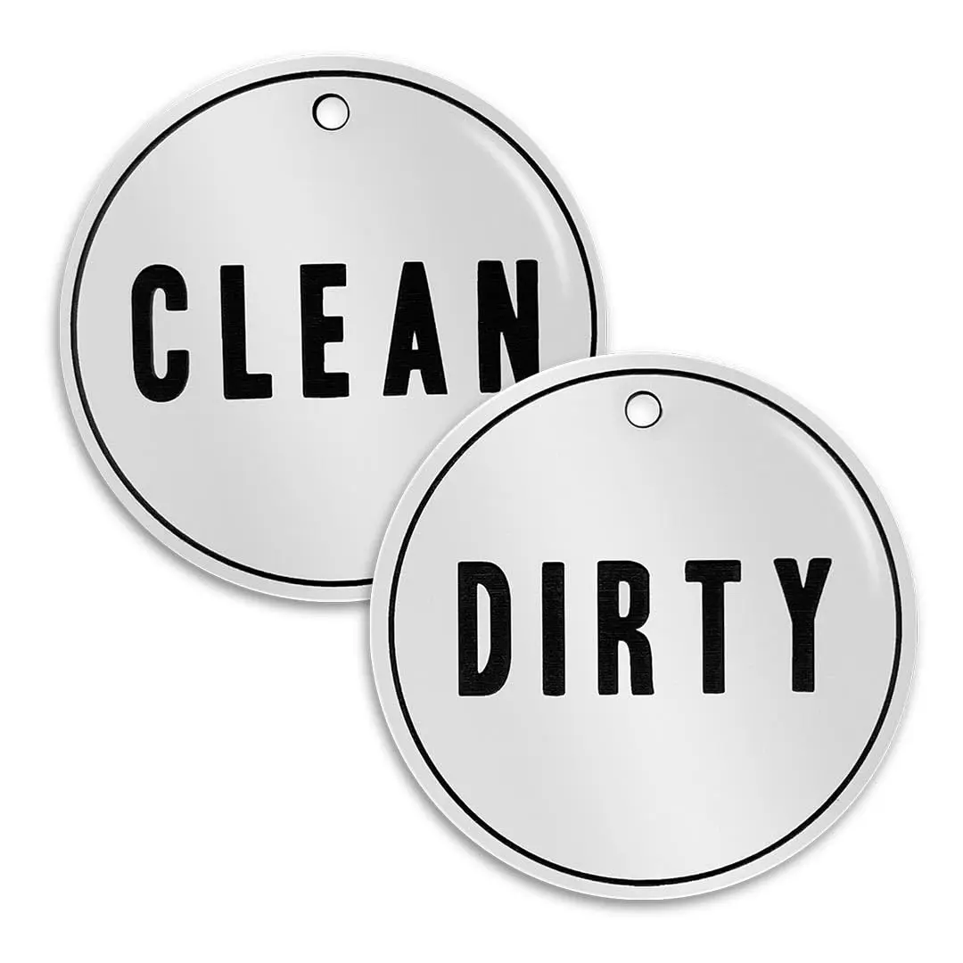 Round Laser Engraved Clean & Dirty Laundry Basket Labels for Kids Rooms
