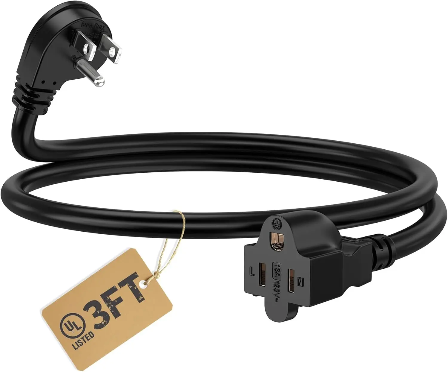 3ft Short 3-Prong Extension Cord - Indoor & Outdoor Heavy-Duty Pure Copper Wire with Flexible Case, Cold Resistant, Curved Design, 13A 1625W 16AWG SJTW, UL Listed for Lamps, DIY Power Tools