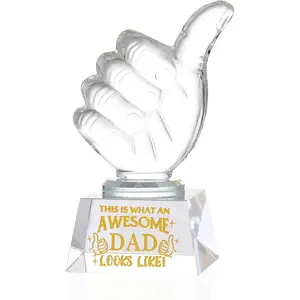 Gifts for Dad K9 Crystal Keepsake, Father's Day Gifts for Dad from Son Daughter Kids, Crystal Thumbs Up Trophy Meaningful Birthday Present for Father