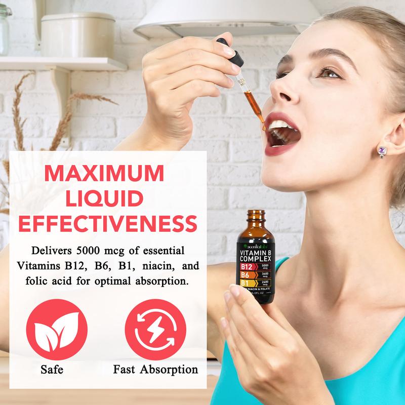 Acentiallabs Vitamin B-Complex with B12, B6, B1, Niacin, and Folat -B Complex Liquid Drops For Women & Men, Supplement 2fl oz Acentiallabs Vitamin B-Complex with B12, B6, B1, Niacin, and Folat -B Complex Liquid Drops For Women & Men, Supplement 2fl oz