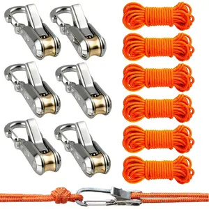 Rope Tying and Tightening Tool Set, Adjustable Buckle with Auxiliary Rope, Ideal for Camping, Kayaking, Home Storage, Outdoor Activities (12 Pieces)