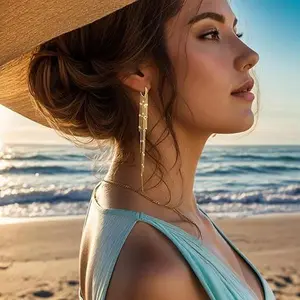 Gold Plated Long Tassel Earrings for Women,Chain Tassel Threader Earrings Trend Dangling,Trendy Hypoallergenic Bride Party Prom Jewelry and Women Gifts For Mother's Day gifts