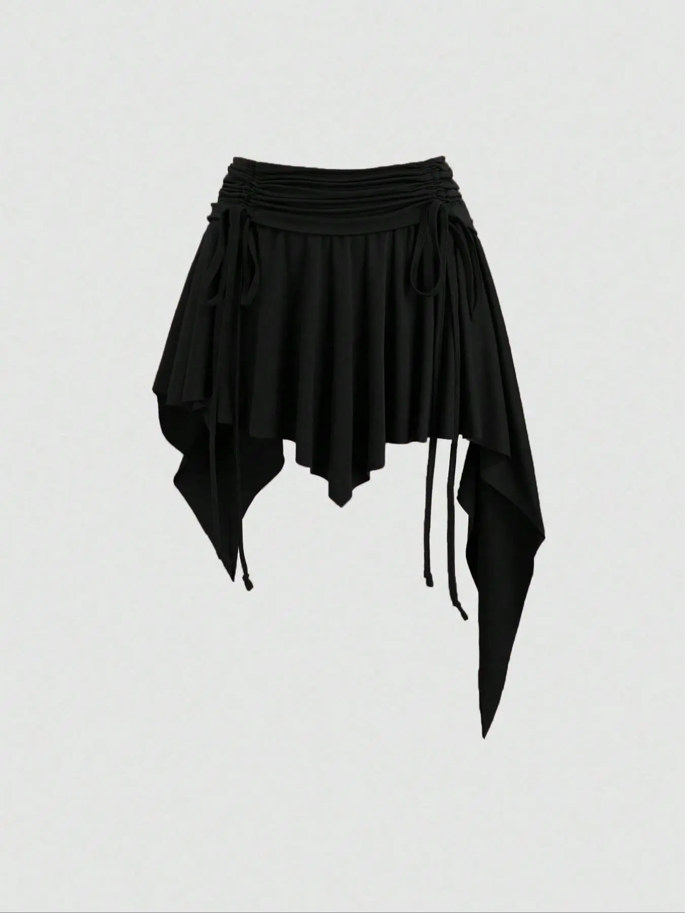 New Drawstring Waist Asymmetrical Ruffle Hem Mini Skirt Short Bottom Womenswear Casual Ruffled