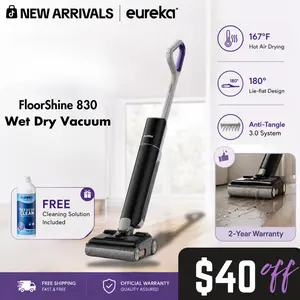 Eureka FloorShine 830 Vacuum Cleaner 24000Pa, Cordless Floor Scrubber Flat Design 180° 13.7 cm, Anti-Tangle, Edges on 3 Sides, for Houses with Animals, 60 Min Autonomy