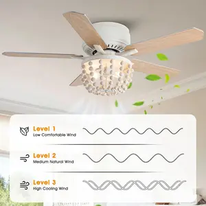 48" Farmhouse Flush Mount Ceiling Fan with Light & Remote, Reversible Low Profile Ceiling Fan for Bedroom Living Room