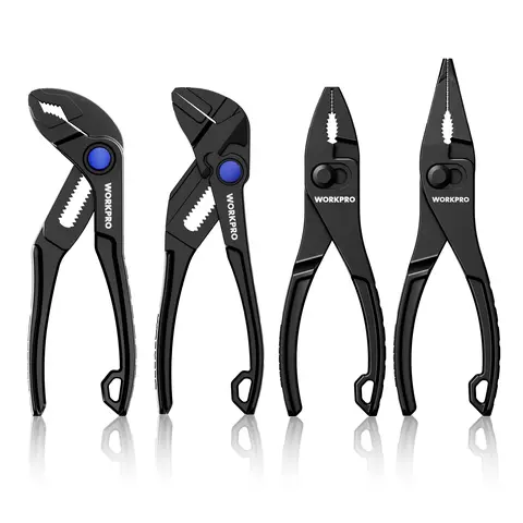 WORKPRO 4-Piece Durable Mini Pocket Multi-Set with Storage Pouch - 4-in Plier Wrench, Slip Joint/Water Pump Pincers, 4.5-in Long Nose Tool, Alloy Steel, Anti-Rust, Gifts for Him, Male Gift, Miniature Tools Pliers & Pincers