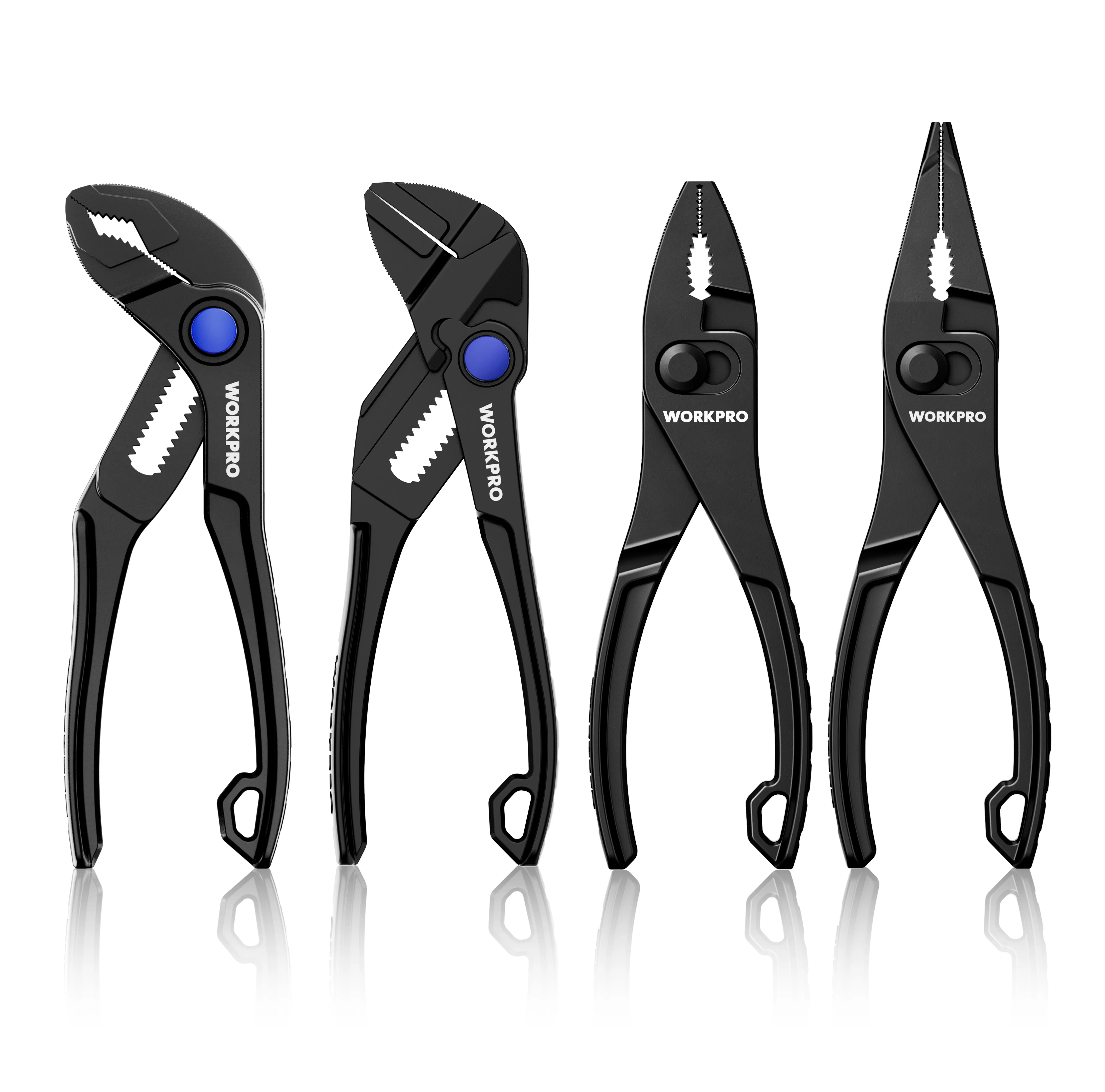 WORKPRO Mini Pliers Set with Pouch, Pocket Pliers Gift for Man | 4-Inch Plier Wrench, Slip Joint Plier, Water Pump Plier, 4.5-Inch Long Nose Slip Joint Plier, Alloy Steel, Anti-Rust Coating
