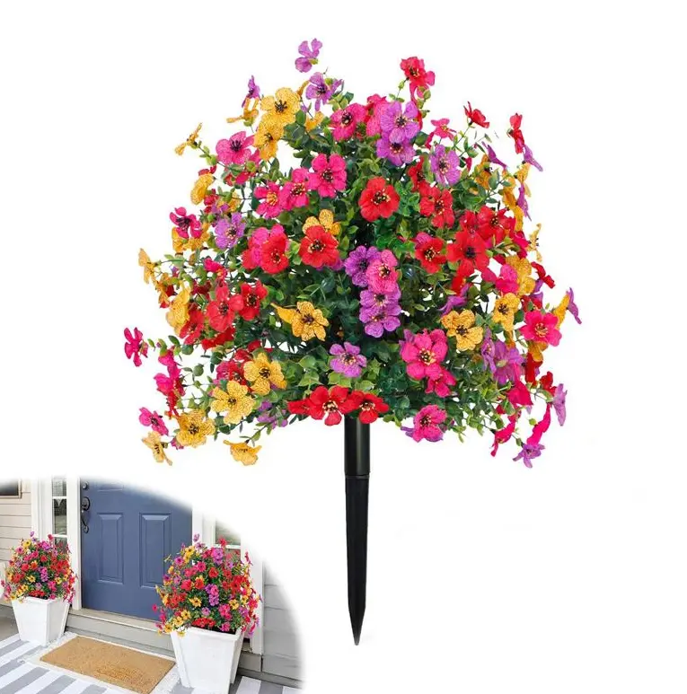 Bright Multicolored Faux Decorative Flowers Bouquet - UV-Resistant, Fade-Resistant, Long-Lasting, Easy-Install Floral Decor for Indoor/Outdoor Home Vases, Porches