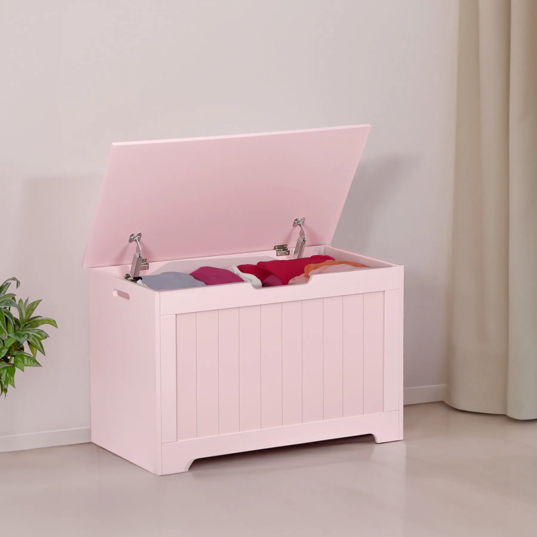 ZENY 30"x15.7" Rectangle Pink Wooden Toy Box - Eco-Friendly MDF Wood & Iron Multifunctional Storage Bin with Handle, Smooth Surface Bedroom Storage Organizer with Hinged Lid for Books, Room Accessories (150L), Storage Chest