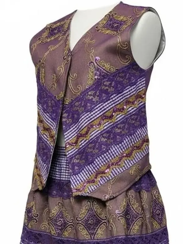 Lazaro Women's 3-Piece Traditional Sleeveless San Lazaro Spiritual Outfit Set - Saco, Falda, Babaluaye Chaleco, Street-Friendly Yoruba Orisha Santeria Religious Clothes