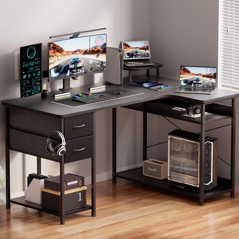 GTPLAYER Gaming Desk L Shaped, Carbon Fiber Style Computer Desk ...