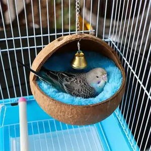 2-Piece Bird Nest Bed - Comfortable plush perch with bite-resistant polyester dome, soft flannel-like cage accessory, suitable for cockatiels, lovebirds, and budgies - for indoor/outdoor use Metal