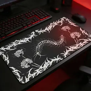 Gothic Centipede Mouse Pad, Large Gaming Desk Mat, Dark Floral Horror Art Design for Aesthetic Gamer and Office Setup Weirdcore Pad1