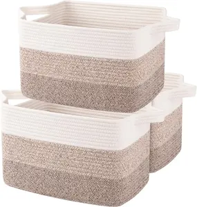 Storage Basket, Woven Baskets for Storage, Cotton Rope Basket for toys,Towel Baskets for Bathroom - Pack of 3, Gradient Yellow