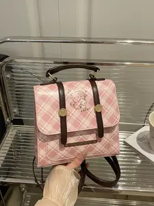 Cute Cream Dog Plaid Backpack for Women, New Korean Style Casual Commuter Bag, Versatile Crossbody Shoulder Bag for All Seasons