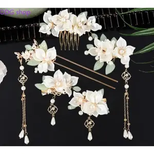 5PCS Camellia Flower Hairpins for Women & Girls – Crystal Rhinestone Pearl Tassel Hair Clips, Elegant Retro Chinese Hanfu & Korean Style Headpiece, Perfect for Weddings, Brides, Updo Hairstyles, Parties, Summer Events, Long Hair Accessories