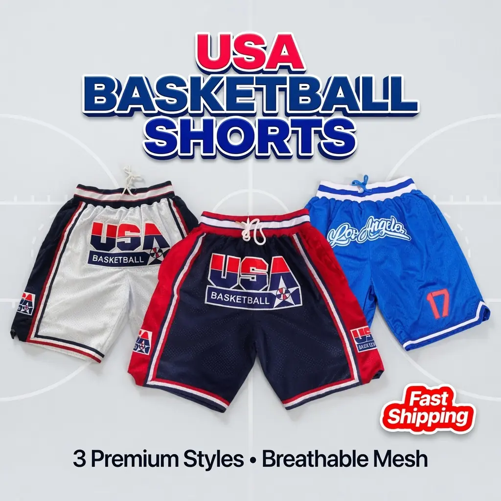 Men's USA Athletic Shorts, Loose Fit Polyester Mesh Basketball Gym Wear, Breathable Activewear Bottoms for Summer, Breathable Men's Sports Shorts, Casual Athletic Men's Sports Shorts