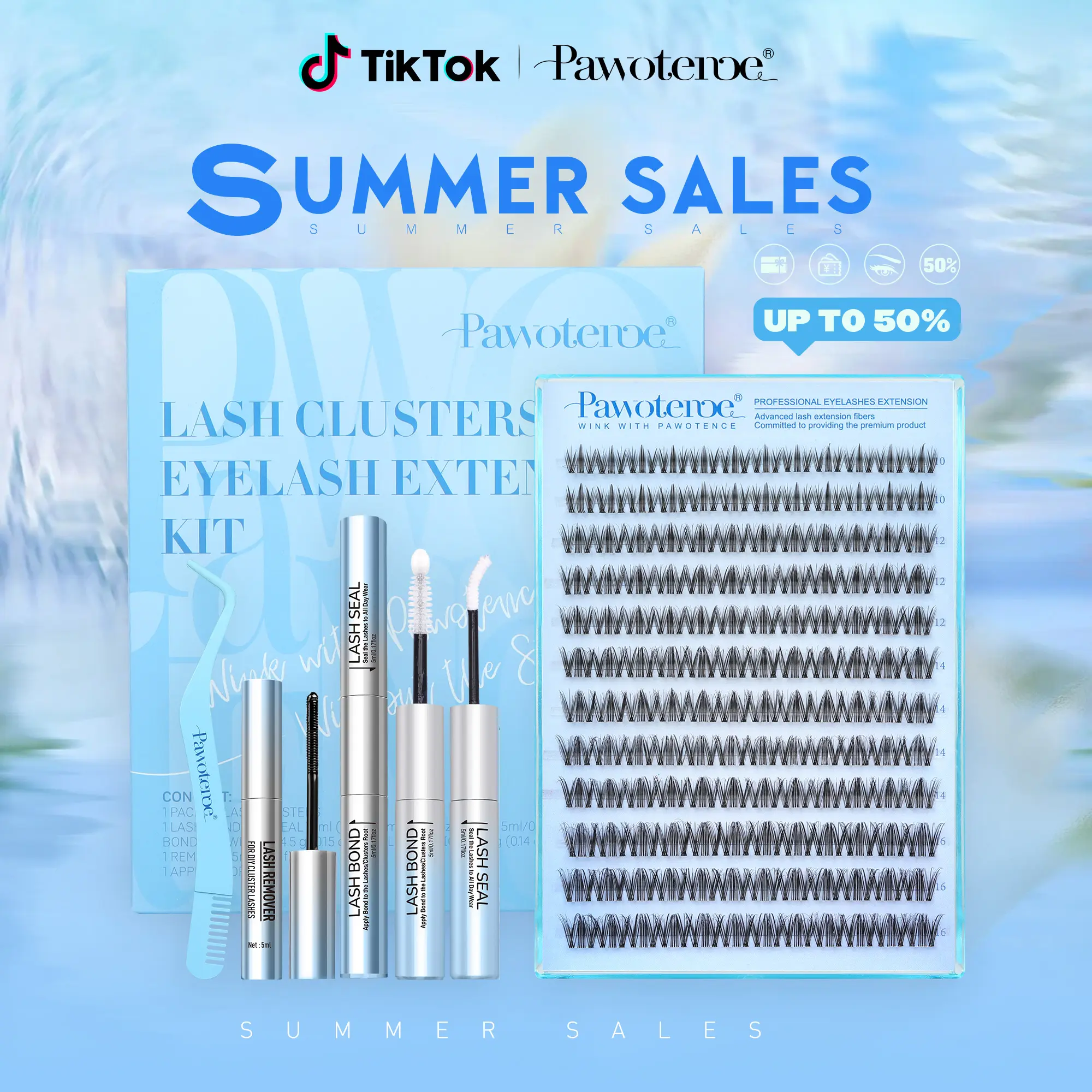 Pawotence Wispy Natural Lash Clusters Spider Lashes D Curl False Lashes Comfortable, Super Soft, Thin Band, Long Lasting Eyelashes Clusters DIY Lash Extensions for Clean Makeup Beginner Friendly