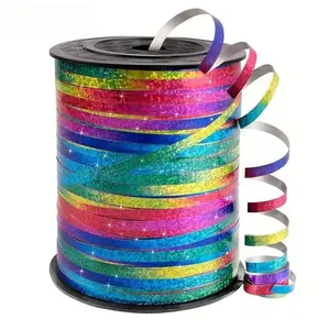 500 Yard Rainbow Ribbon Roll, Metallic Shiny Curling Ribbon for Gift Wrapping, Balloon Strings, Weddings & Birthdays, 3/16 Inch Floral Ribbon