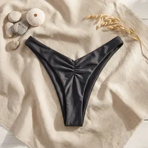 Women's High Cut Cheeky Thong Swimsuit Bottoms - Ruched Back Bikini Bathing Suit Bottoms Sexy Beachwear Perfect for Pool Party Vacation Swimwear Comfortable Stretchy Fabric Fashion Style