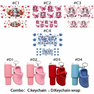 8-Piece Handcraft Set (4 Colorful Mini Cups + Keychains + UV DTF Stickers), Crafts Cup Stickers, DIY Craft Kit for Bags & Backpacks, Valentine's Day Gift