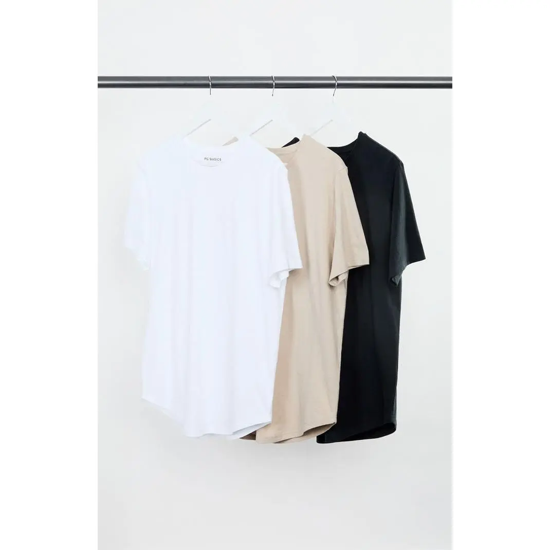 PS Basics Men's 3 Pack Solid Color Scallop T-Shirts