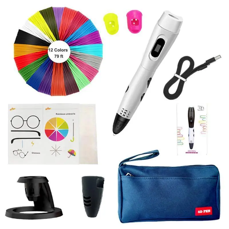 All-in-1 3D Pen Starter Kit for Beginners, Includes 12-Color Refill Filaments, Template Book, USB Cabl
