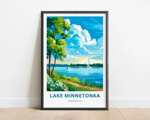 Lake Minnetonka Travel Print Framed Poster Minnesota Wall Art Gift for Enthusiasts Unique Art Piece & Thoughtful Present
