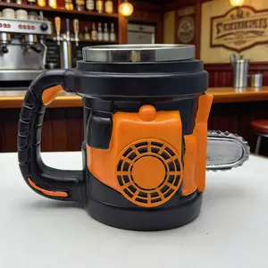Mechanical Chainsaw Stainless Steel Mug, Reusable Cup, Funky Kitchen Drinkware with Handle, Washable, Large Capacity, Unique Couple Gift, Personalized Work Gift, Desktop Decoration, Reuse,summervibes