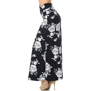 Buttery Smooth White Giant Rose Maxi Skirt - Buttery Soft Luxurious Fabric - 100% Opaque - No See Through - Premium All Day Comfort - Fold Over Fabric Waist - Easy to Mix & Match - Women's Leg Fashion
