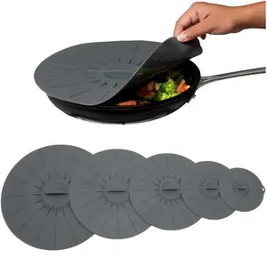 Silicone Bowl Lid, 5 Counts Heat Resistant Reusable Suction Cover for Bowls, Cups, Plates, Pots & Pans, Microwave & Stovetop Splatter Cover, Silicone Stretch Lids