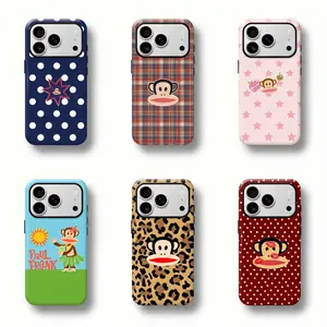 Paul Frank Phone Case, Striped Gingham Patchwork Pattern Shockproof Case Cover Compatible with iPhone 17Pro Max 16 15 14 13 12 11 Pro Max PlusSamsung Galaxy S25 S24 S23 S22Ultra Series