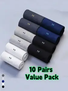 10 Pairs of Men's Business Casual Work Socks, Men's Sports Fashion Striped Mid-Calf Socks, Soft, Comfortable, Breathable, Sweat-Absorbing and Odor-Resistant, Fabric, Suitable for Daily Casual Wear, Running, Hiking, and Fitness (Packaged)