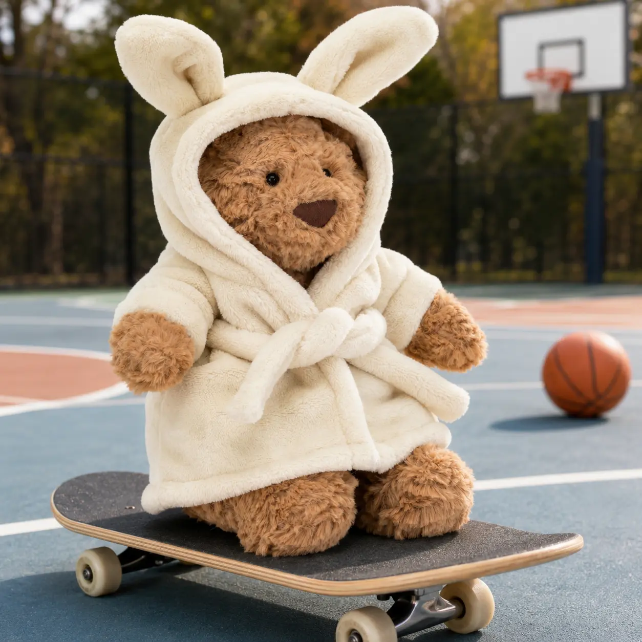 Hooded Bunny Bear Plush – Soft Stuffed Animal in Cozy Robe, Cute Cuddly Plushie Gift