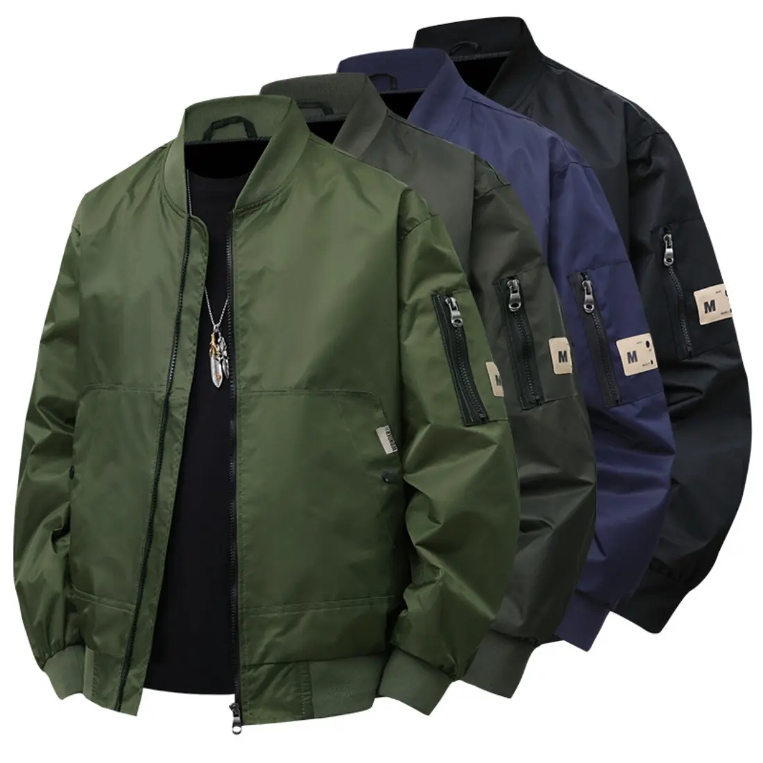 Men’s stand-collar jacket available in multiple colors, featuring side sleeve pockets and an inner pocket; suitable for spring and autumn, essential for everyday outings. Lightweight men’s outerwear, men’s top.