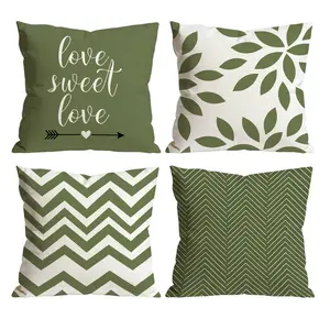 Sage Green & White Throw Pillow Covers Set of 4 | Love Sweet Love & Chevron Decor for Room Bedroom Chair Car Sofa Couch 0305YE