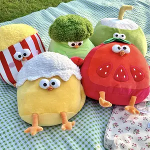 Cute Dundun Chicken Plush Throw Pillow, Assorted Fruit Vegetable Food Shaped Stuffed Animal Cushion, Funny Cartoon Decorative Sofa Couch Home Decor Plush Toy, Novelty Birthday Gift for Girls Kids