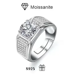 Hot Sale S925 Sterling Silver Ring Moissanite Two Carat Simulated Diamond Large Men's Ring Popular Style